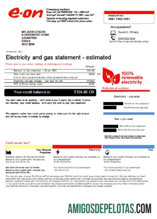 Em branco modelo de fatura de serviços públicos E.ON do Reino Unido em formato Word e PDF, versão 3 (2)